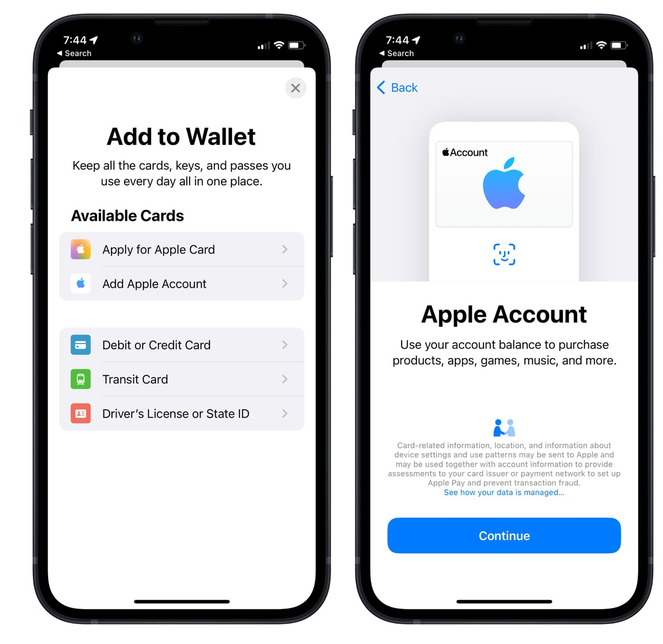 芦淞苹果手机维修分享iOS 15.5钱包App如何添加 Apple 账户 