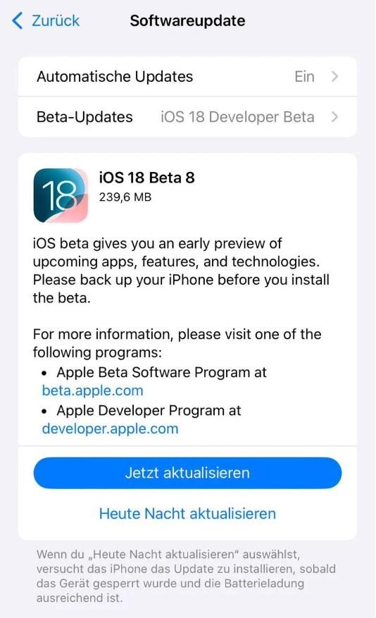 芦淞苹果手机维修分享苹果 iOS / iPadOS 18 开发者预览版 Beta 8 发布 